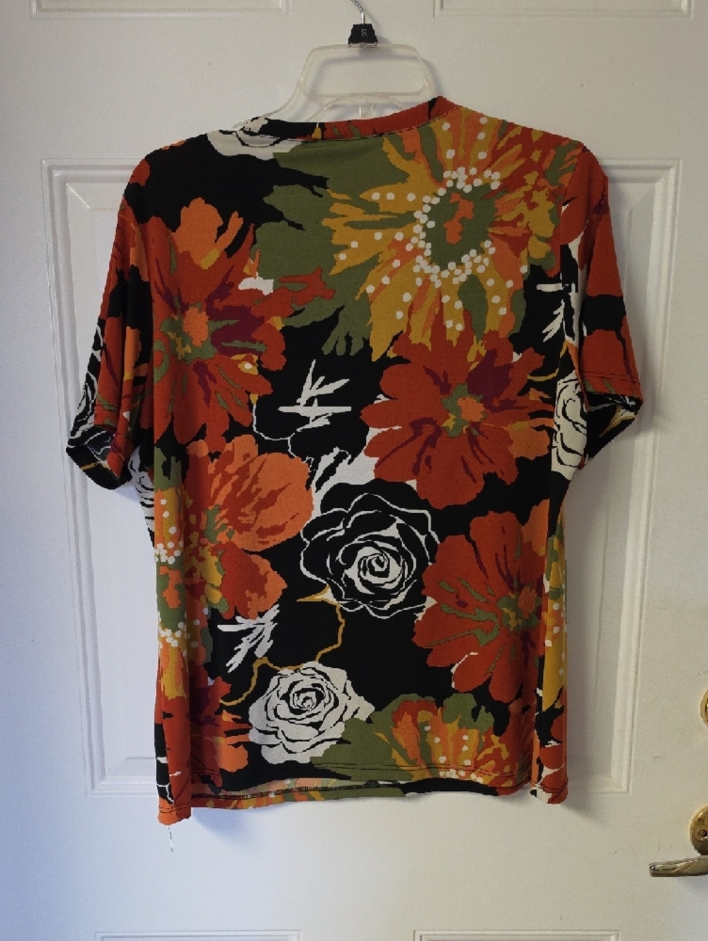 TravelSmith Bold Floral Short Sleeve Tee in Orange, Black, White, Green - Picture 2 of 5